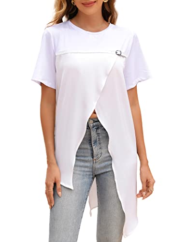 Comfortable wearing experience of the high-quality irregular split round neck T-shirt
