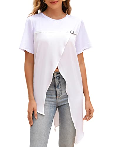 PU Strap Irregular Split Hem T-Shirt