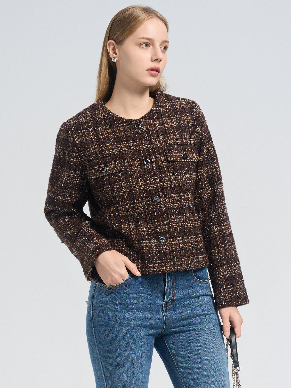 Check Tweed Crop Jacket