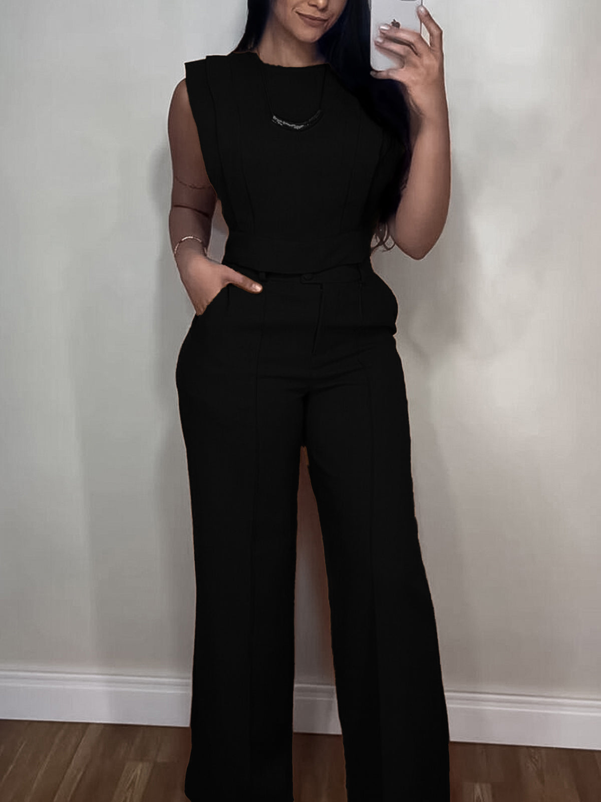 Sleeveless Vest &amp; Pleated Pants Set