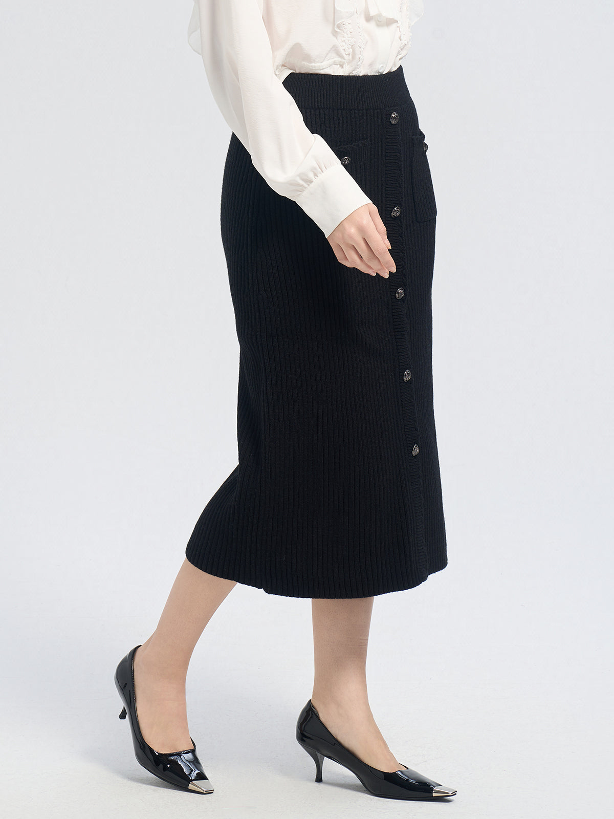 S·DEER striped button-front pockets skirt, casual and cozy