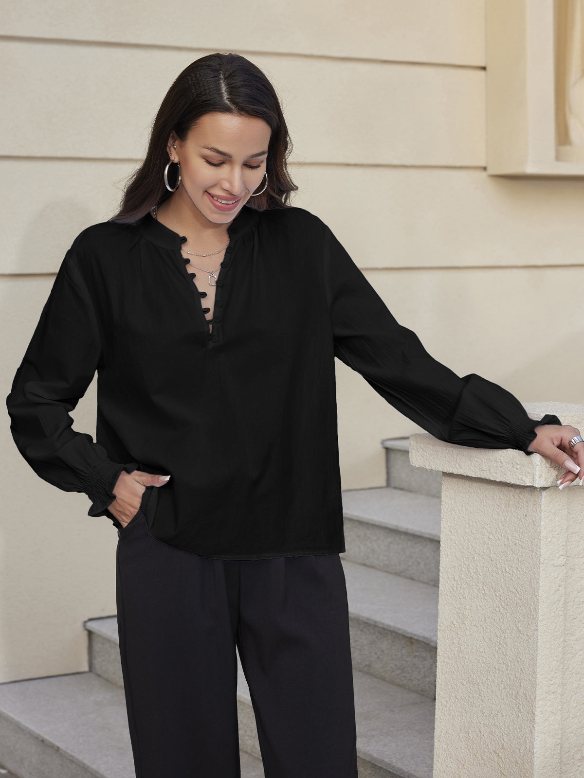 V-Neck Pullover Blouse