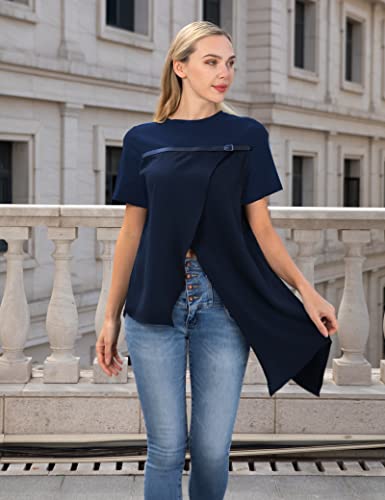 PU Strap Irregular Split Hem T-Shirt