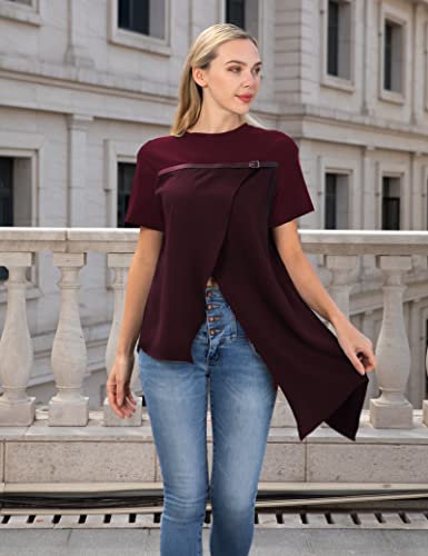 PU Strap Irregular Split Hem T-Shirt