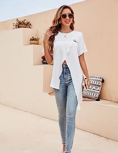 PU Strap Irregular Split Hem T-Shirt