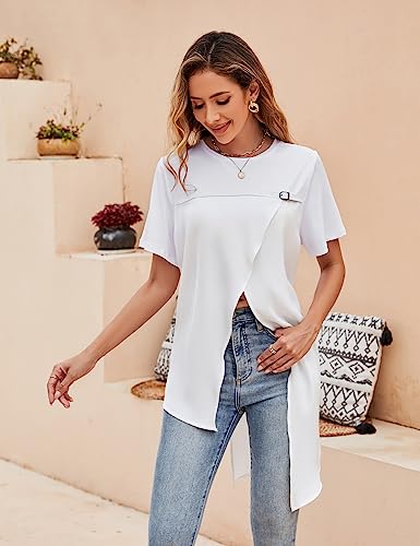 PU Strap Irregular Split Hem T-Shirt