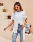 Comfortable wearing experience of the high-quality irregular split round neck T-shirt