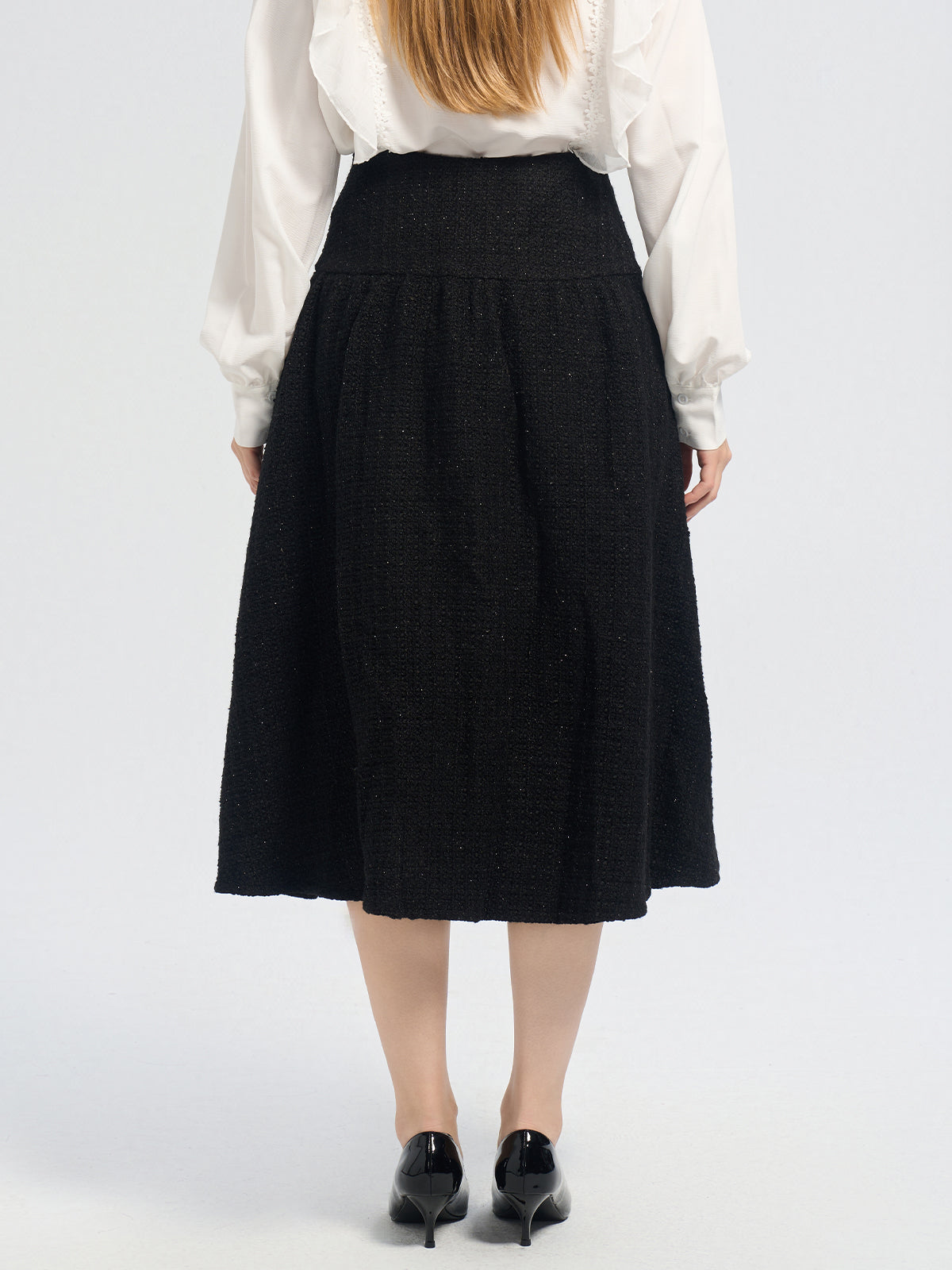 High Waist Tweed Midi Skirt