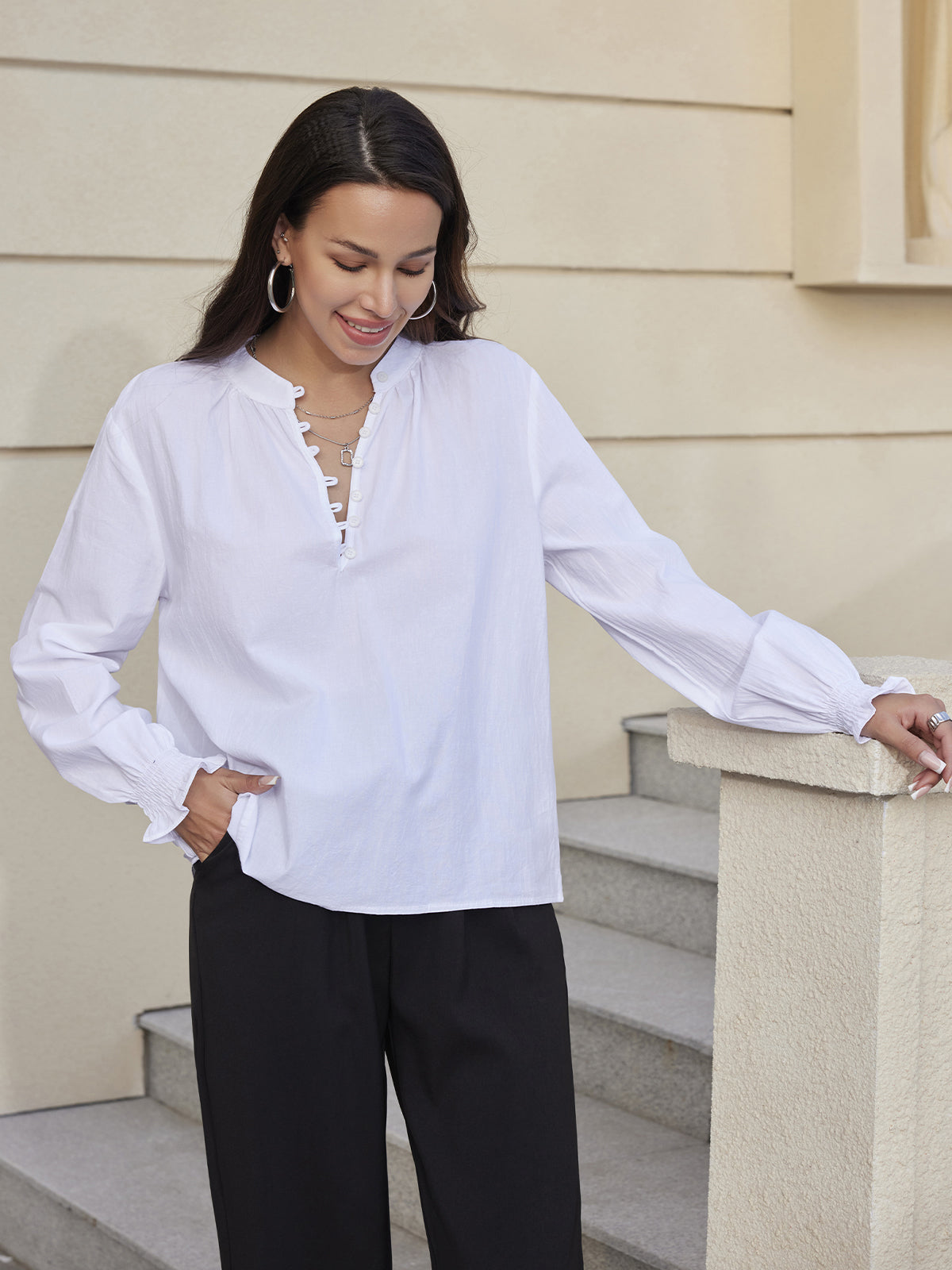 V-Neck Pullover Blouse