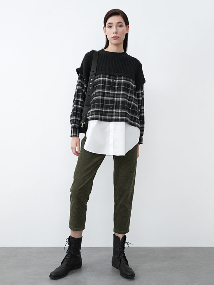 Round Neck Checked Knitted Shirt