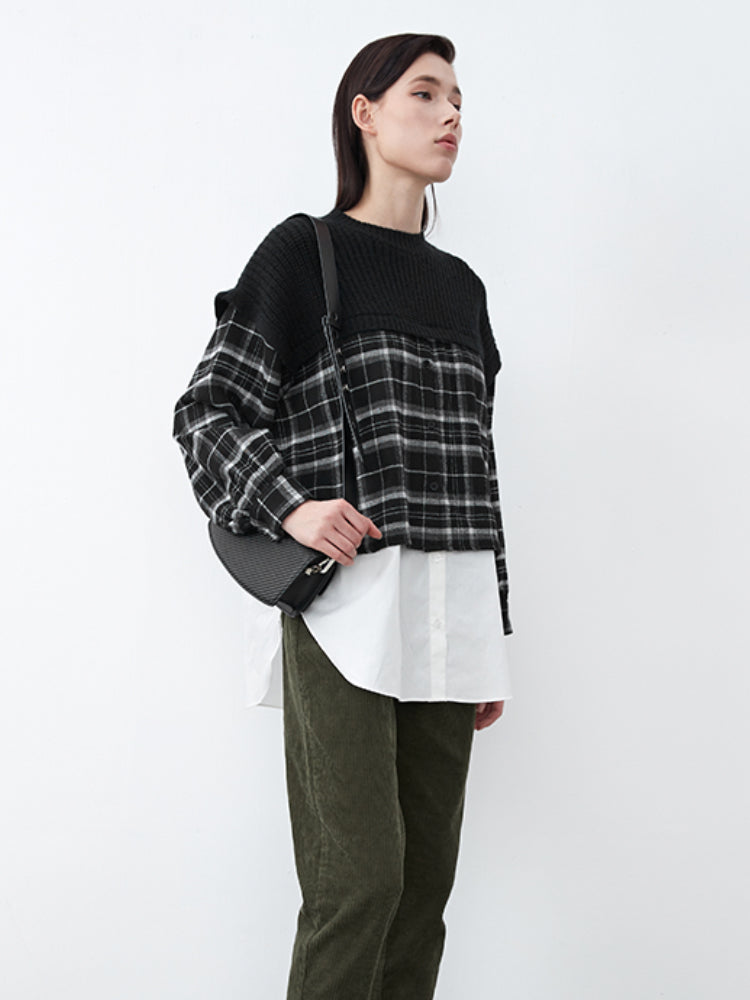 Round Neck Checked Knitted Shirt