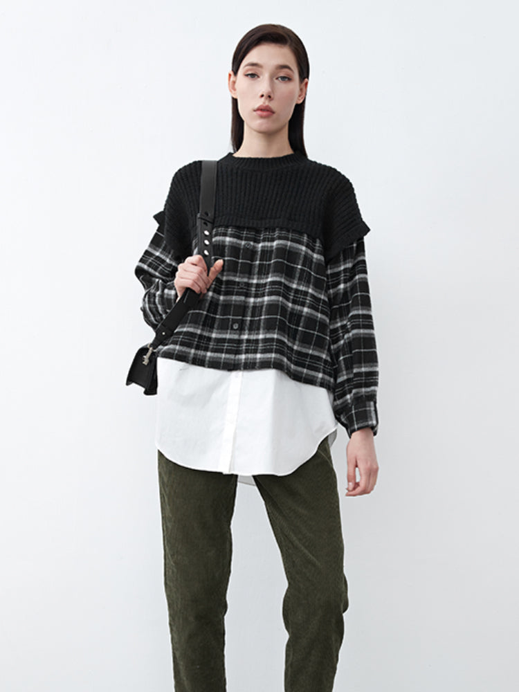 Round Neck Checked Knitted Shirt