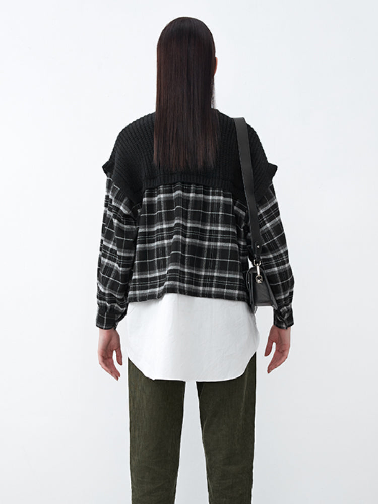 Round Neck Checked Knitted Shirt