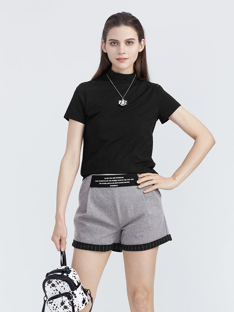 Casual Stand-Up Collar Letter Print Cropped T-Shirt