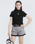Casual Stand-Up Collar Letter Print Cropped T-Shirt
