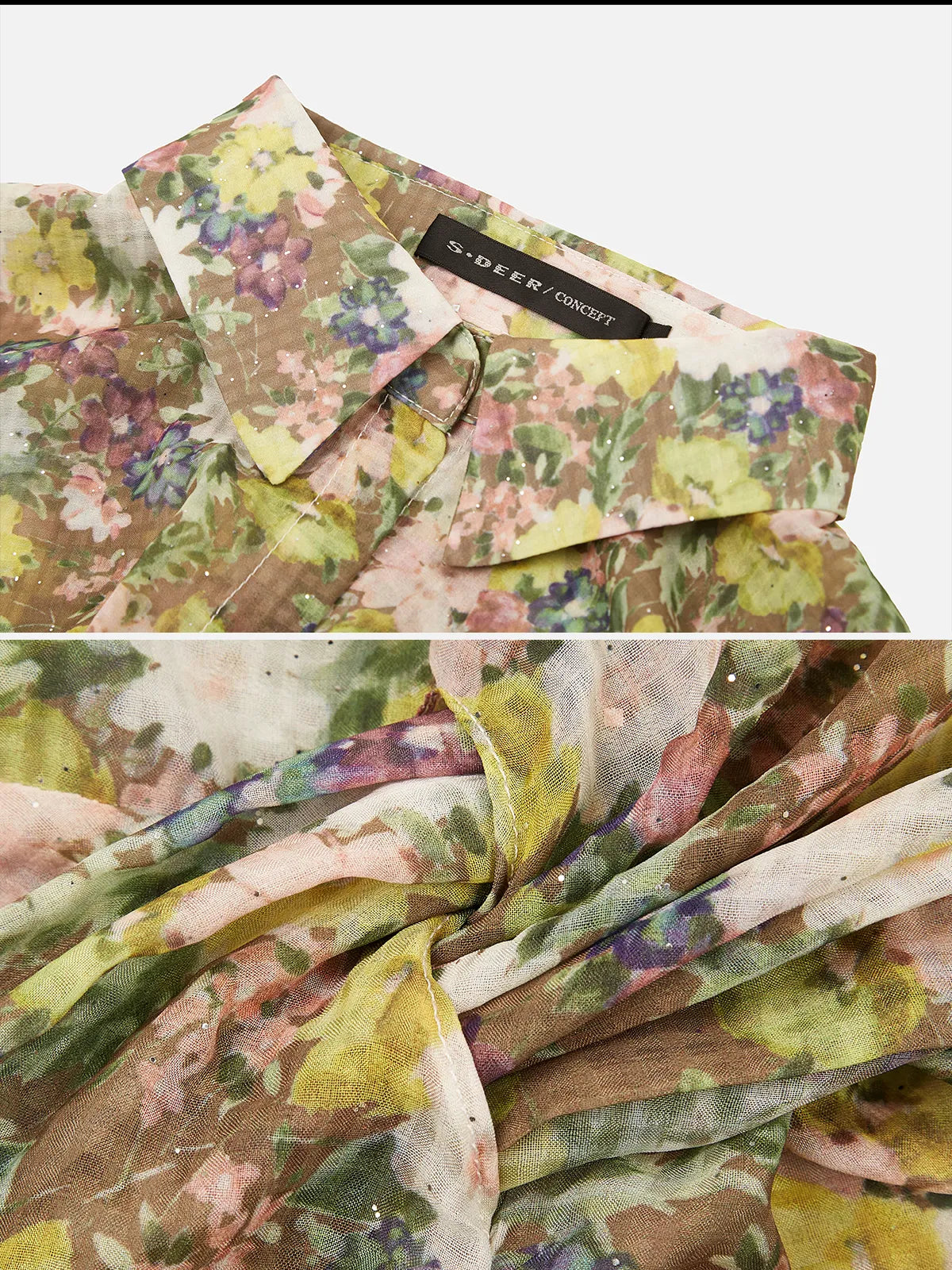 Floral Sequins Twisted Knot Shirt