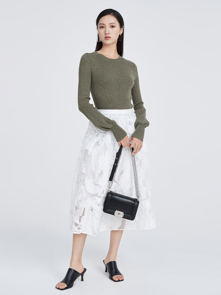 Pull On Midi Skirt With Pleats