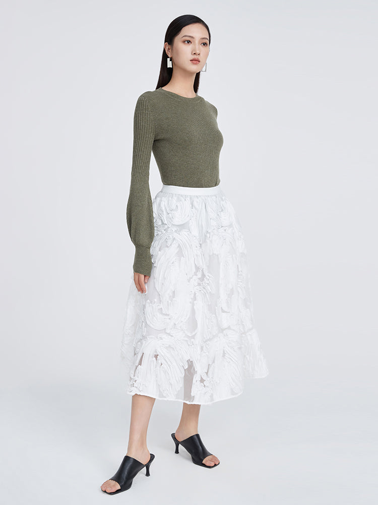 Pull On Midi Skirt With Pleats