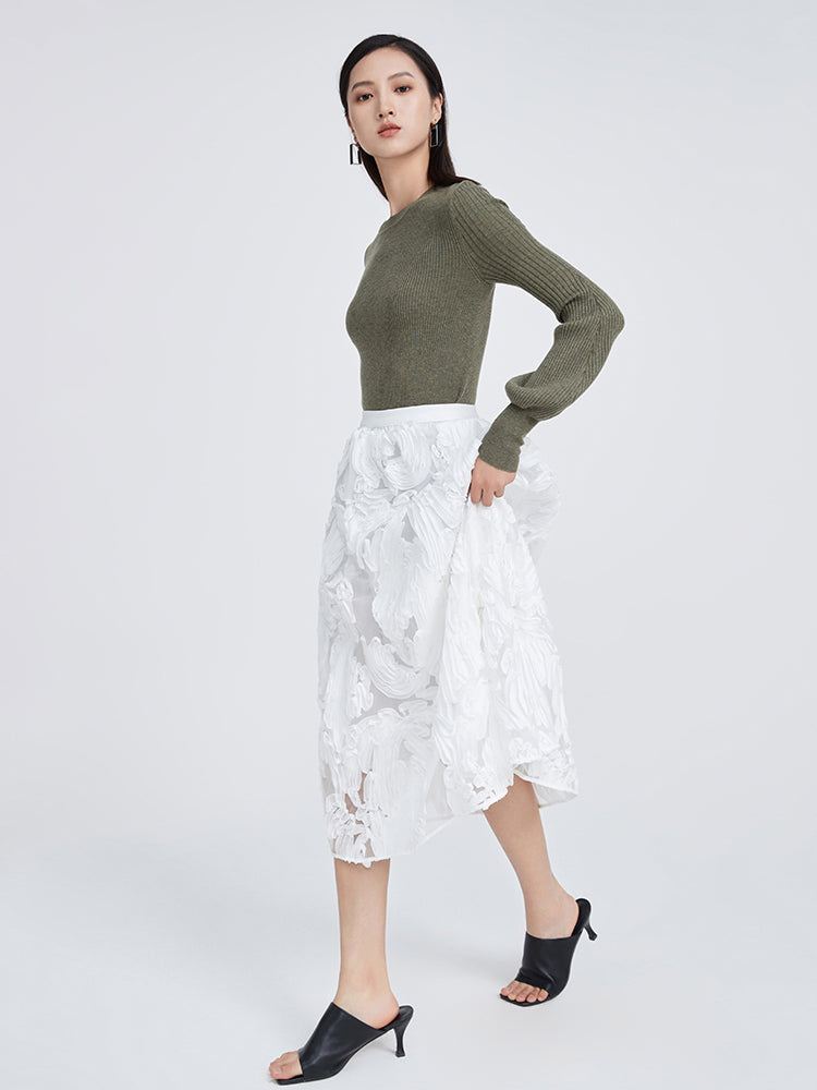 Pull On Midi Skirt With Pleats