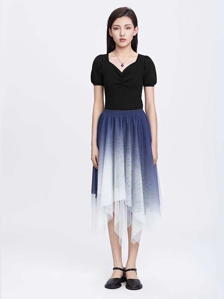 Gradient Color Mesh A-Line Skirt