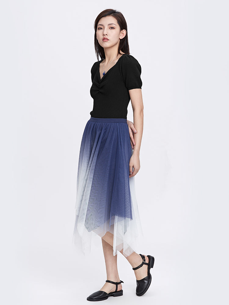 Gradient Color Mesh A-Line Skirt
