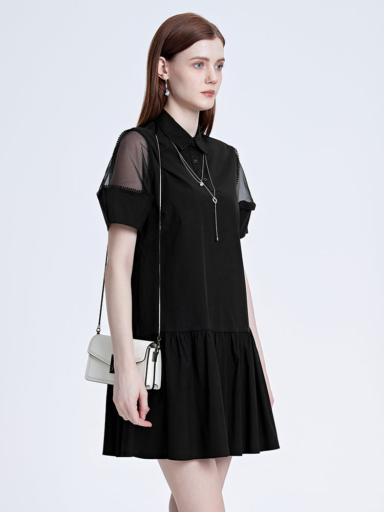 Sheer Mesh Sleeve Loose Shirt Dress