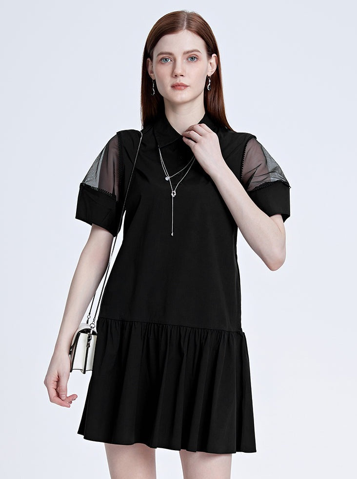 Sheer Mesh Sleeve Loose Shirt Dress