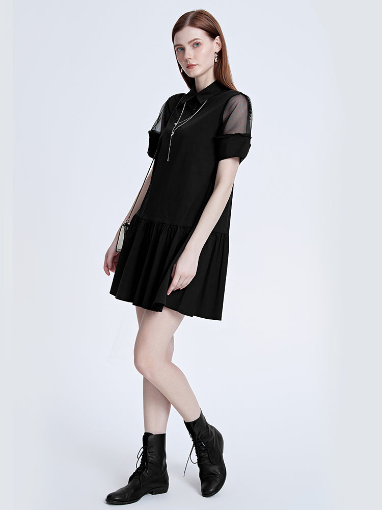 Sheer Mesh Sleeve Loose Shirt Dress