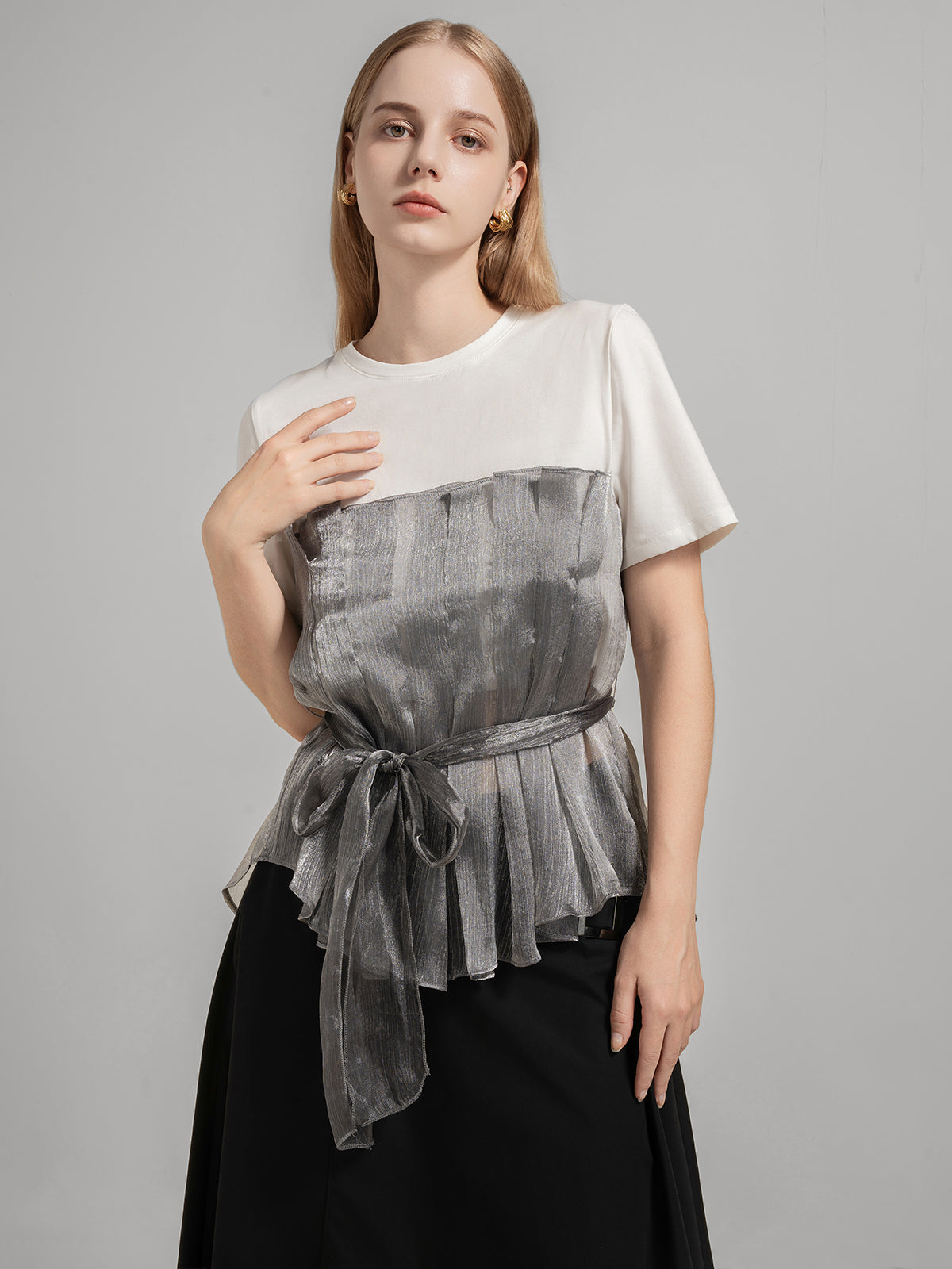 Slim Fit T-Shirt aus Mesh mit Farbblockierung