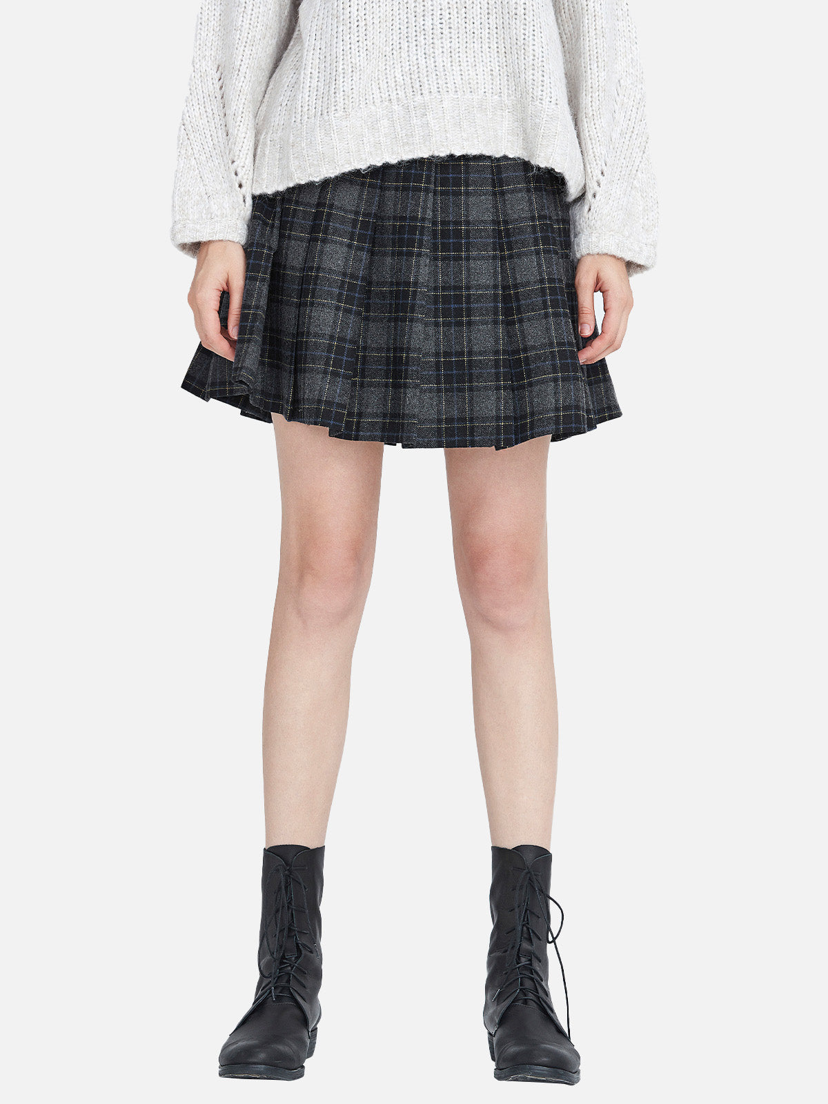 Preppy Plaid Fleece Pleated Skirt