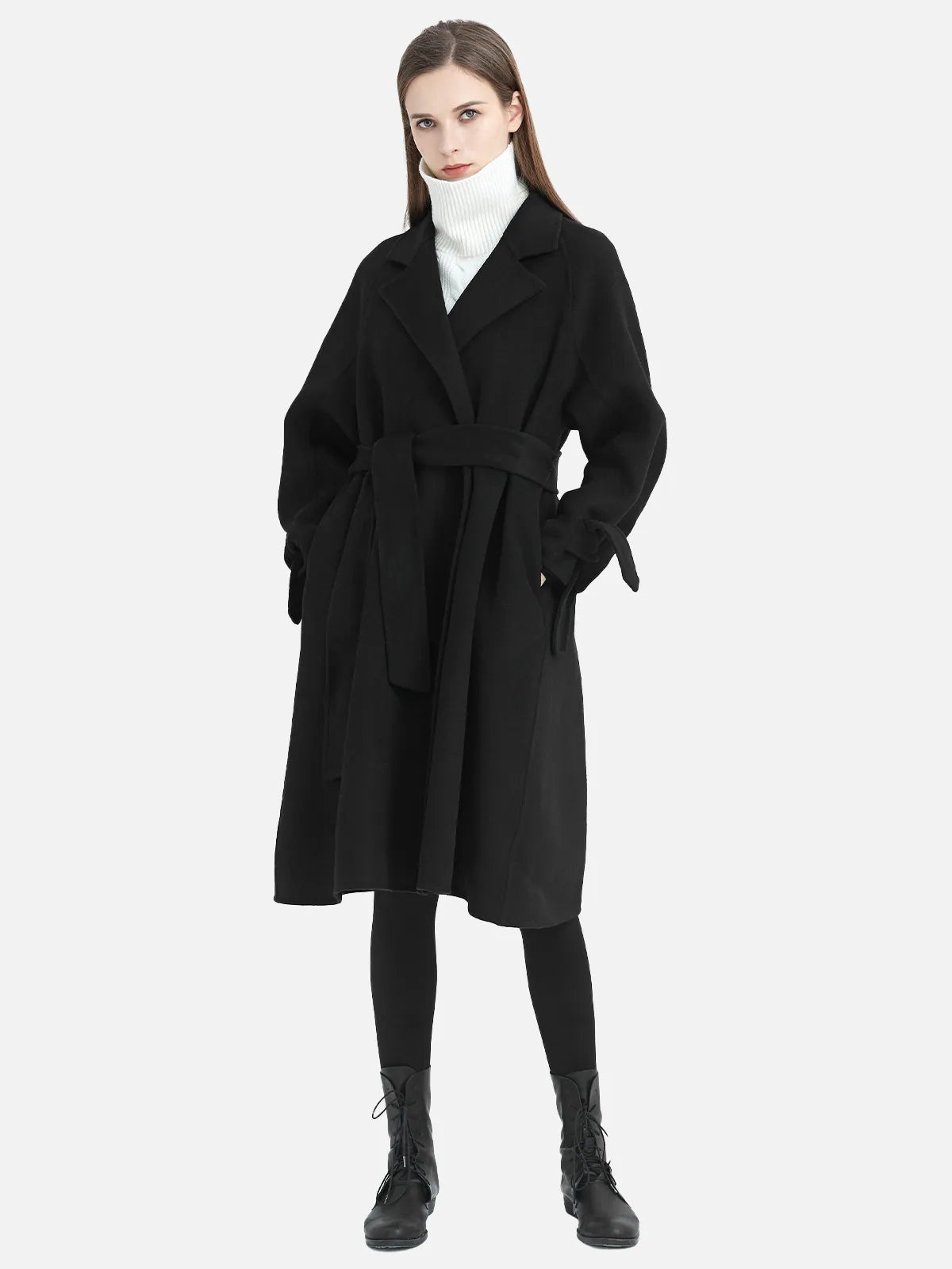 Suit Collar Belted Woolen Coat