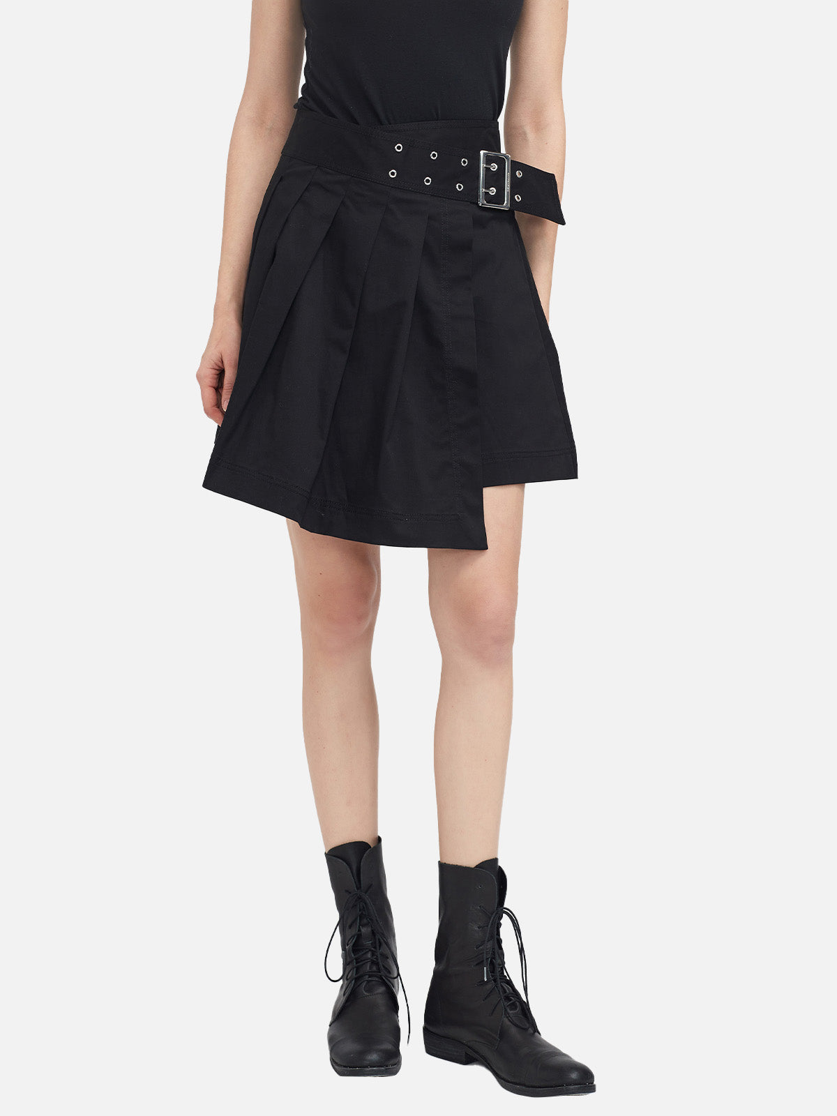 Detailing Belted A-line Pleated Mini Skirt