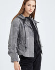 Hooded Short Jacket With Drawstring Letter Printed