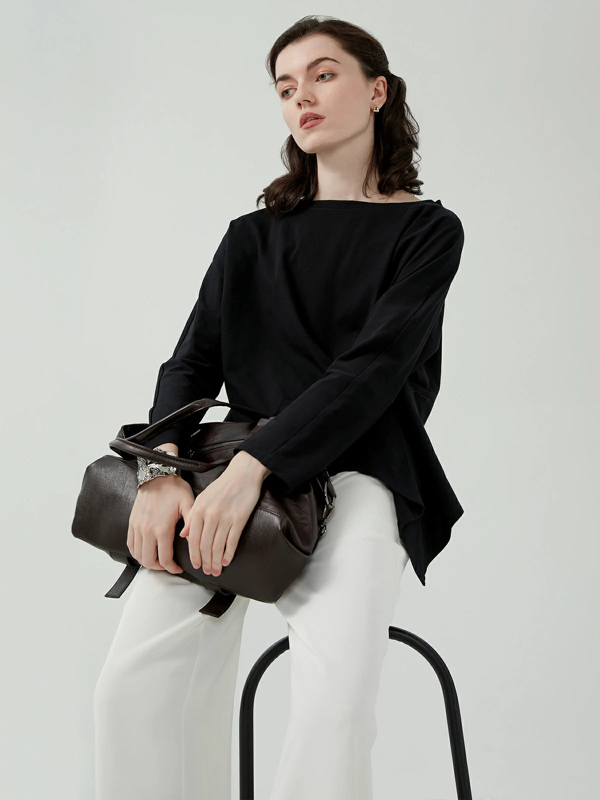 Waist Detailed Loose Long Sleeve T-Shirt