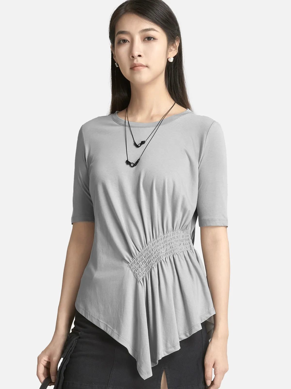 Waist Detailed Irregular Hem T-Shirt