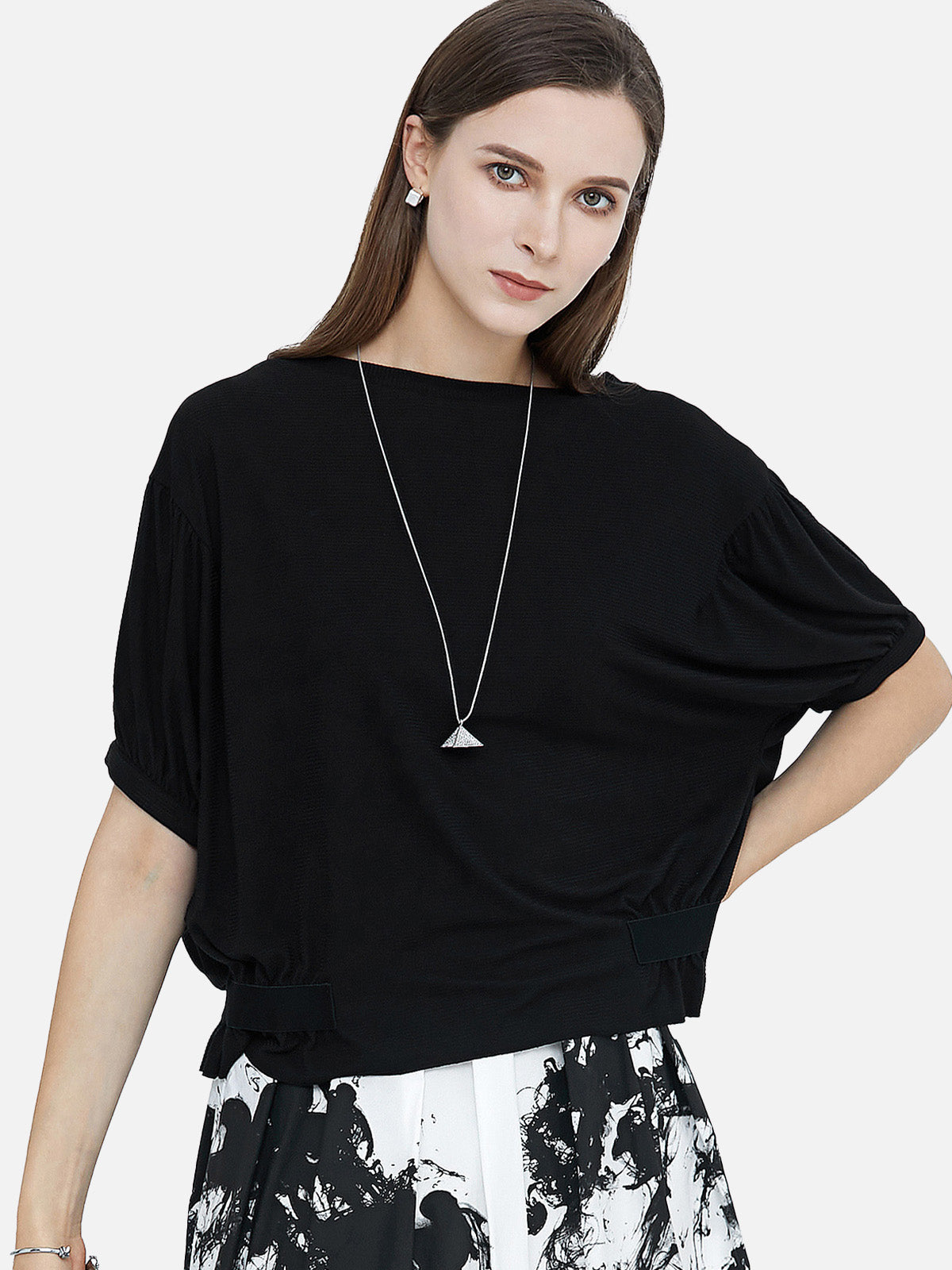 Batwing Sleeves Pleated Loose T-Shirt