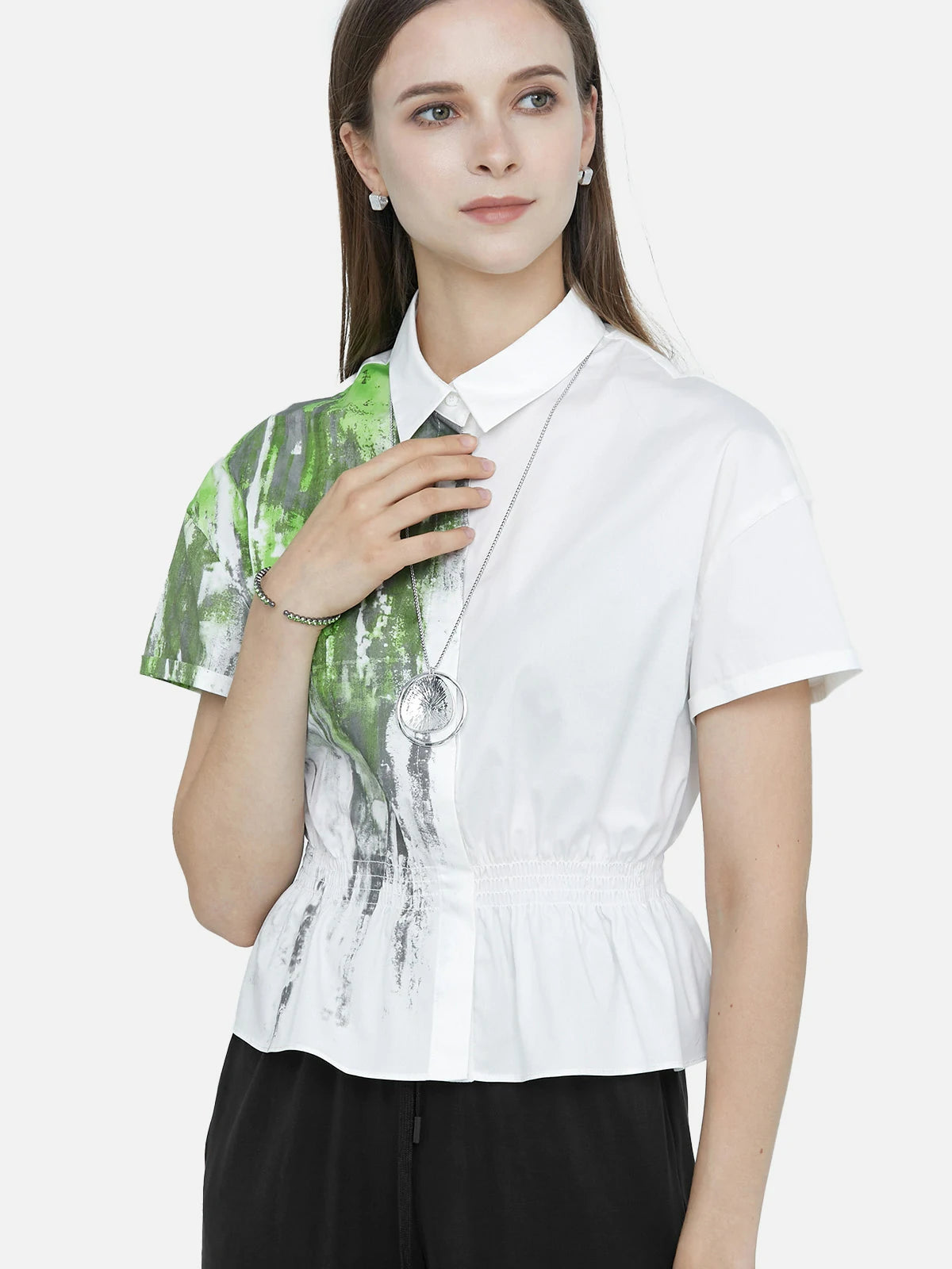 Ink Splashes Printed Elastic Waist Shirt