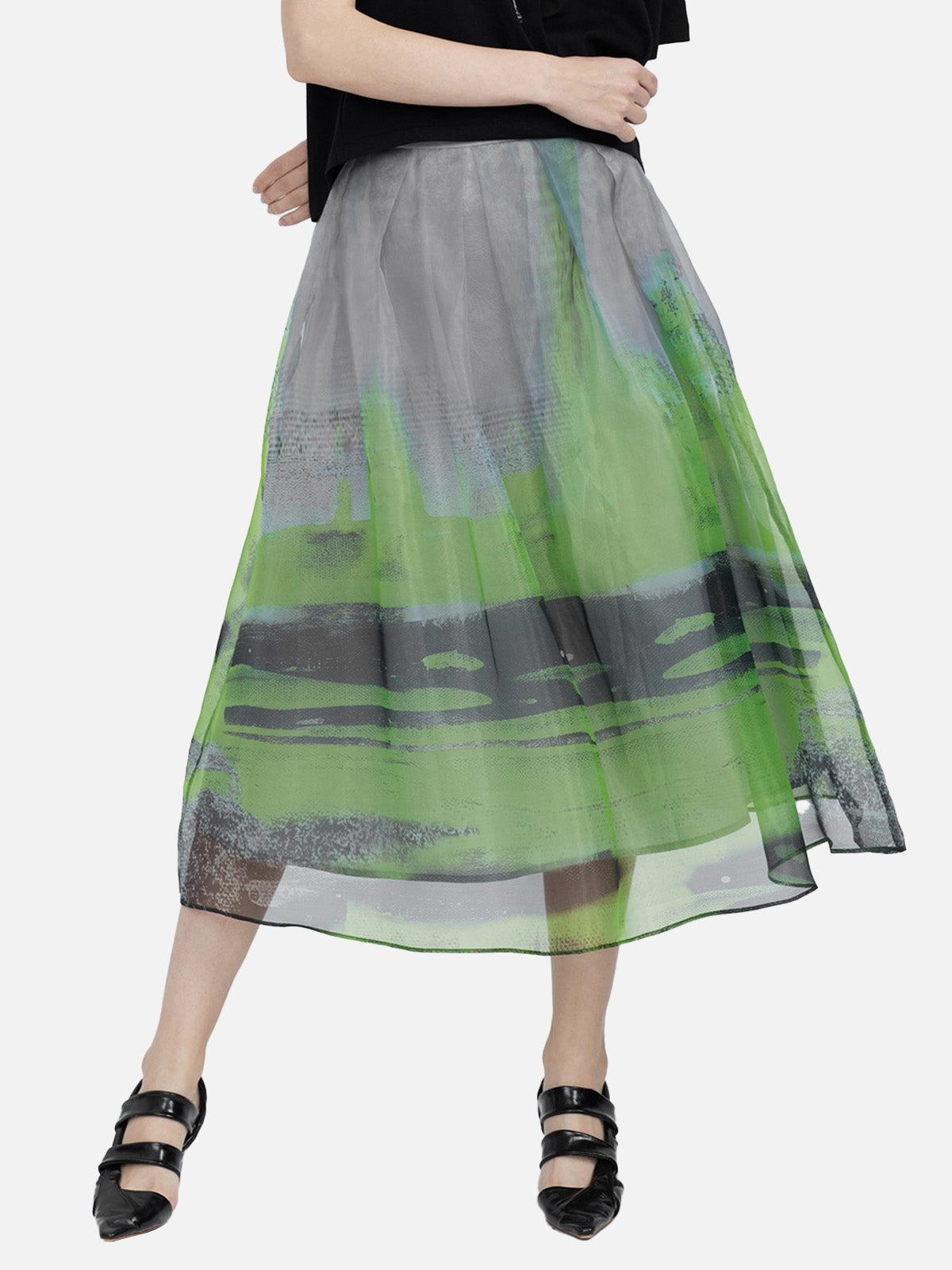 Airy Gauzy Green Tie-dye Skirt