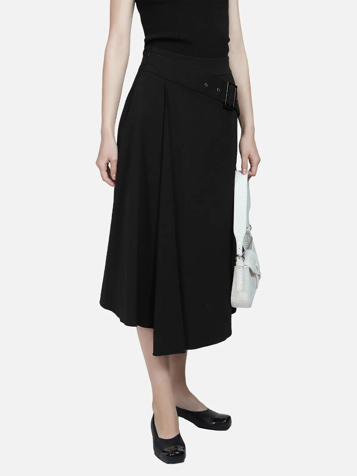 A-Line Pleated Side Buckle Vintage Skirt