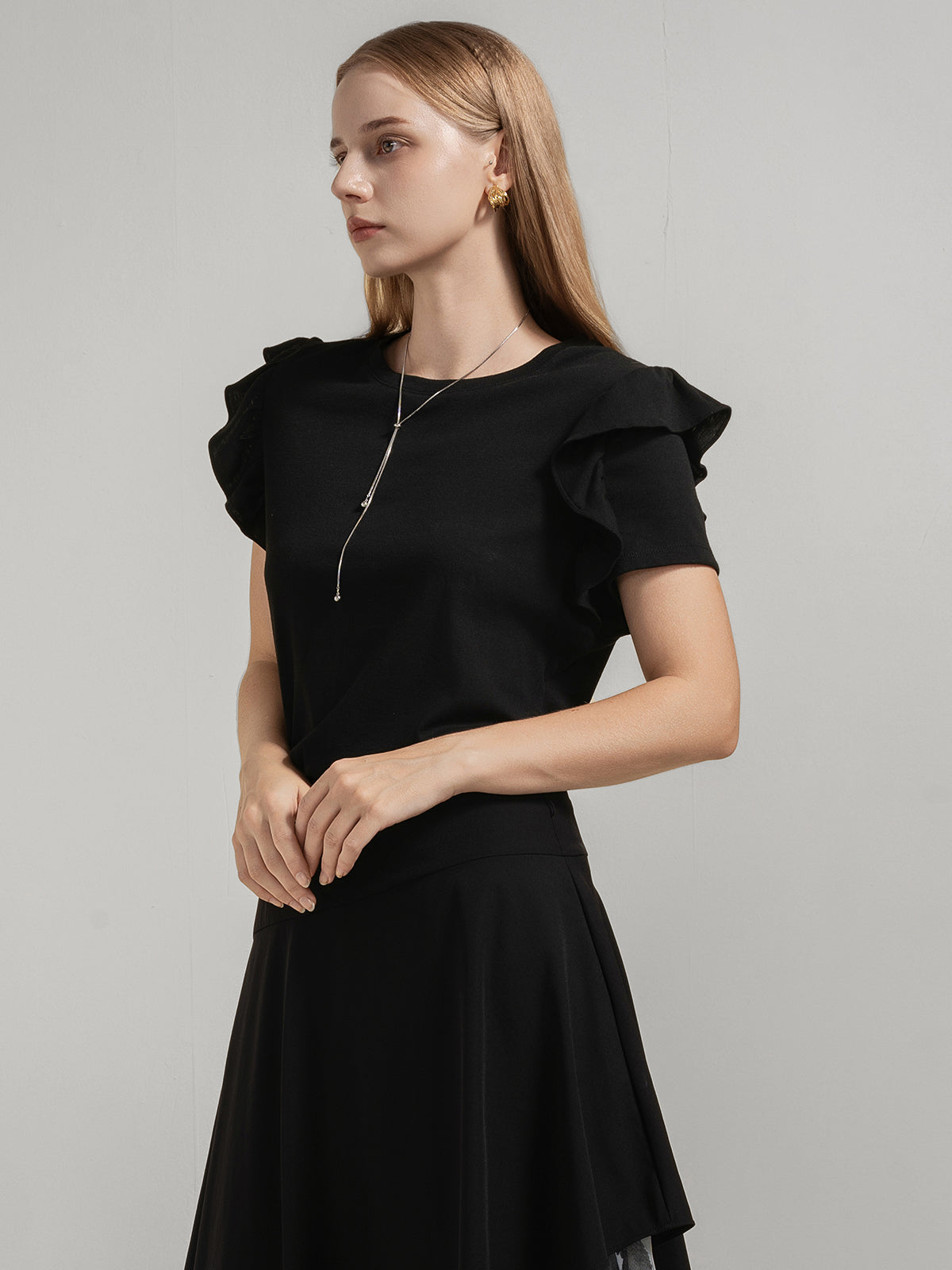 Ruffle Fluttery Sleeve T-Shirt