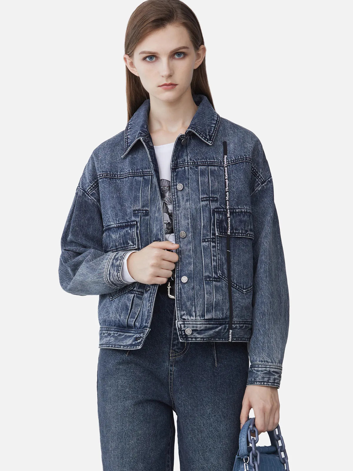 Retro Fashion Denim Jacket Lapel Letters