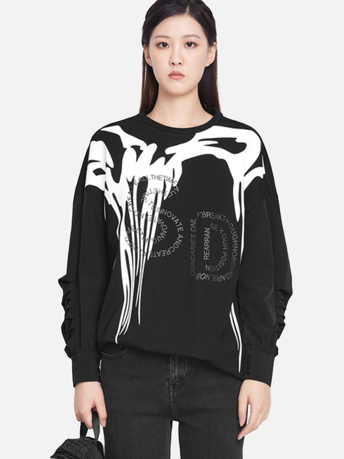Fashion Round Neck Letter Pleated Contrast Printed Sweater