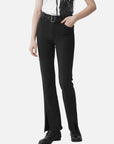 Retro High-Rise Slim-Fit Flared Black Trousers With Slits