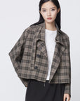 Stand Collar Plaid Cropped Jacket