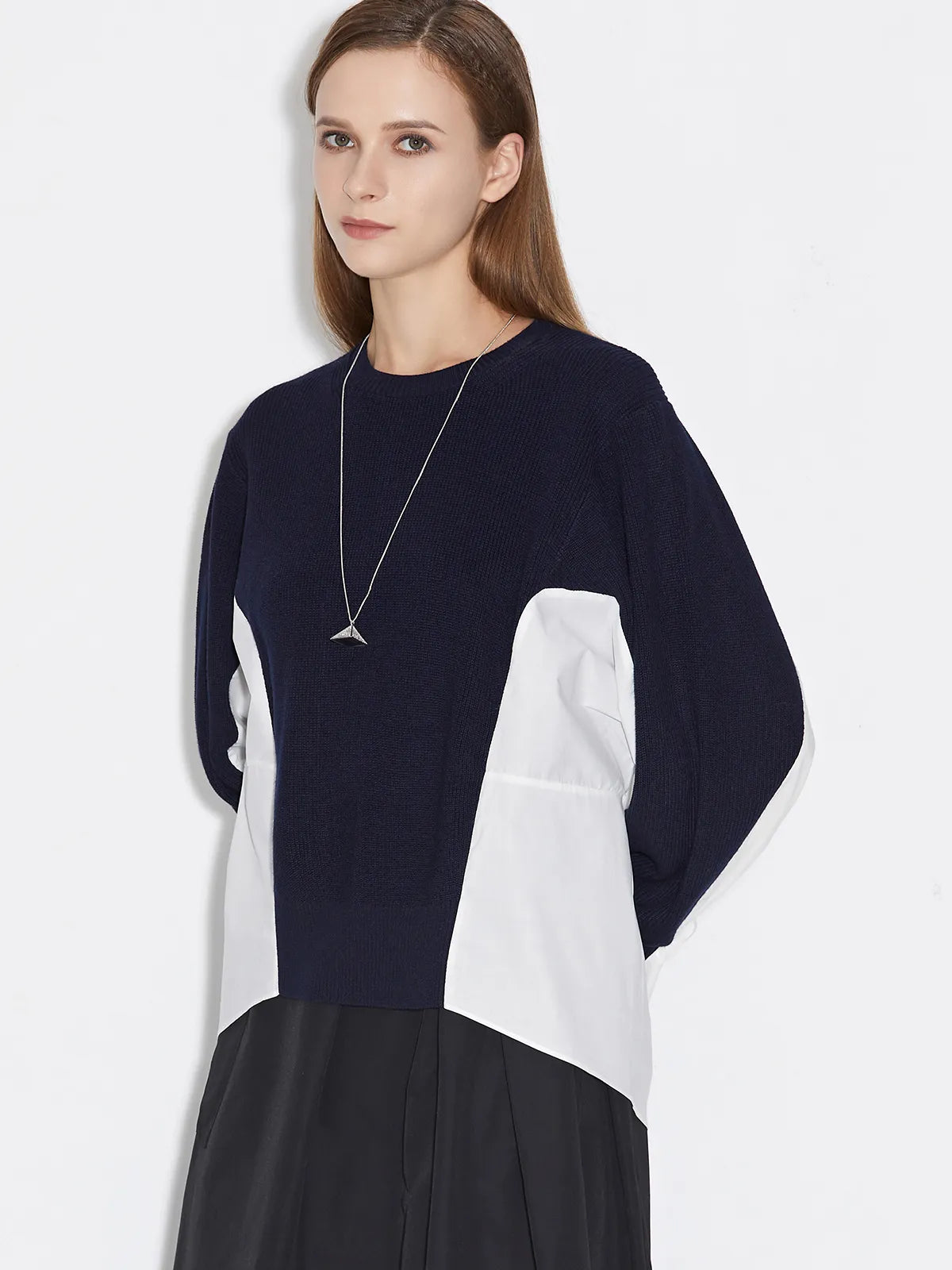 Loose Round Neck Contrast Stitching Long-Sleeved Sweater