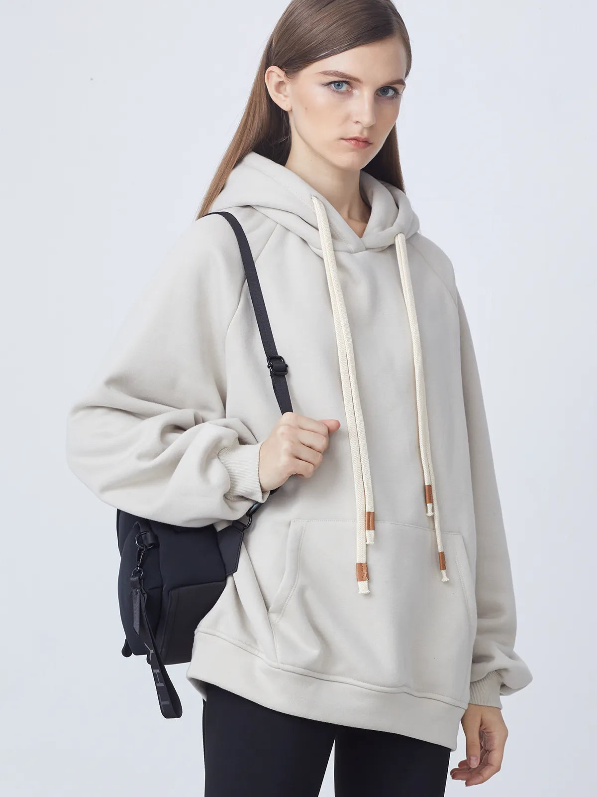 Drawstring Plush Lining Loose Hoodie