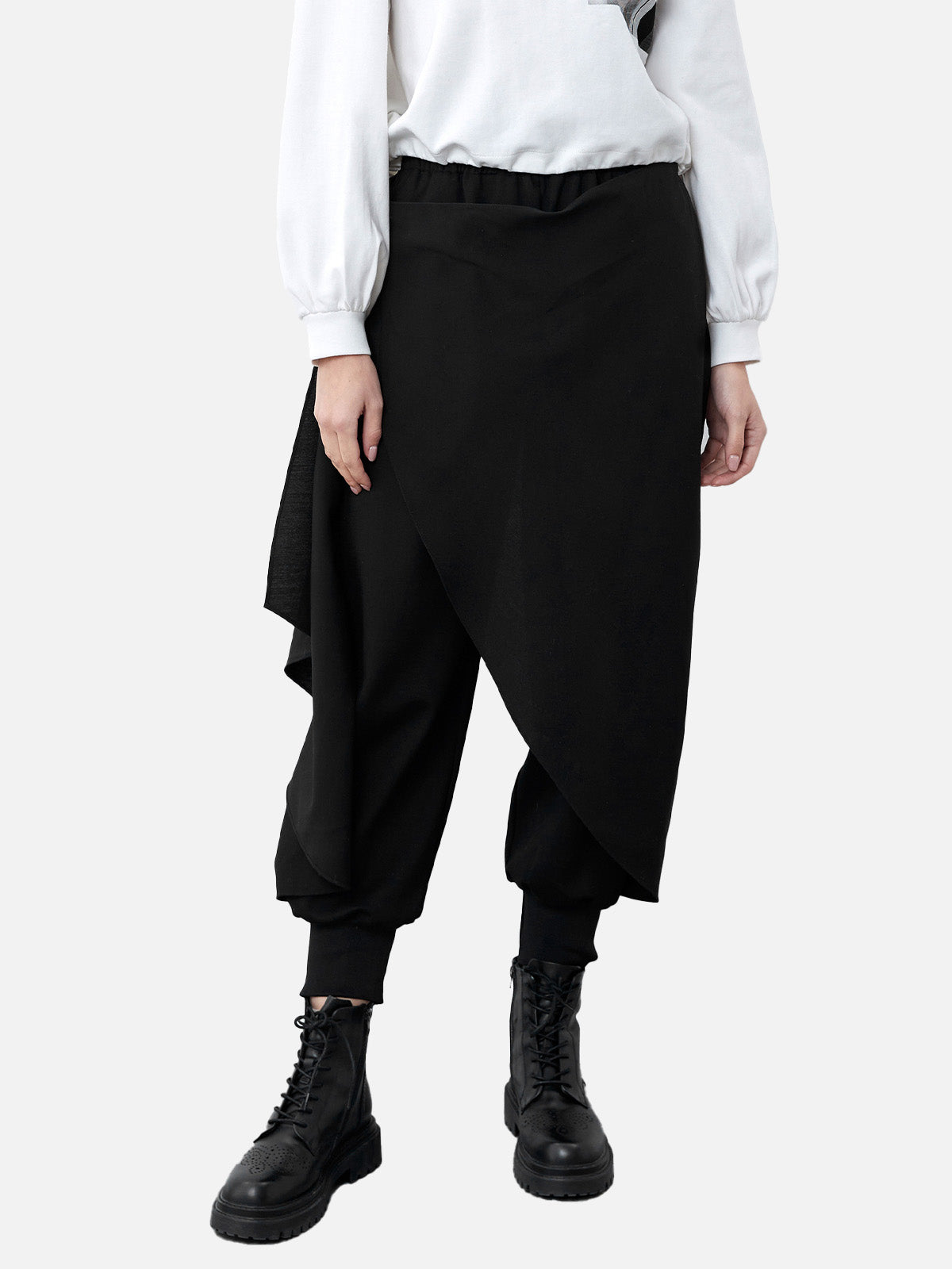 Elastic Irregular Stitching Black Loose Trousers