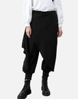 Elastic Irregular Stitching Black Loose Trousers