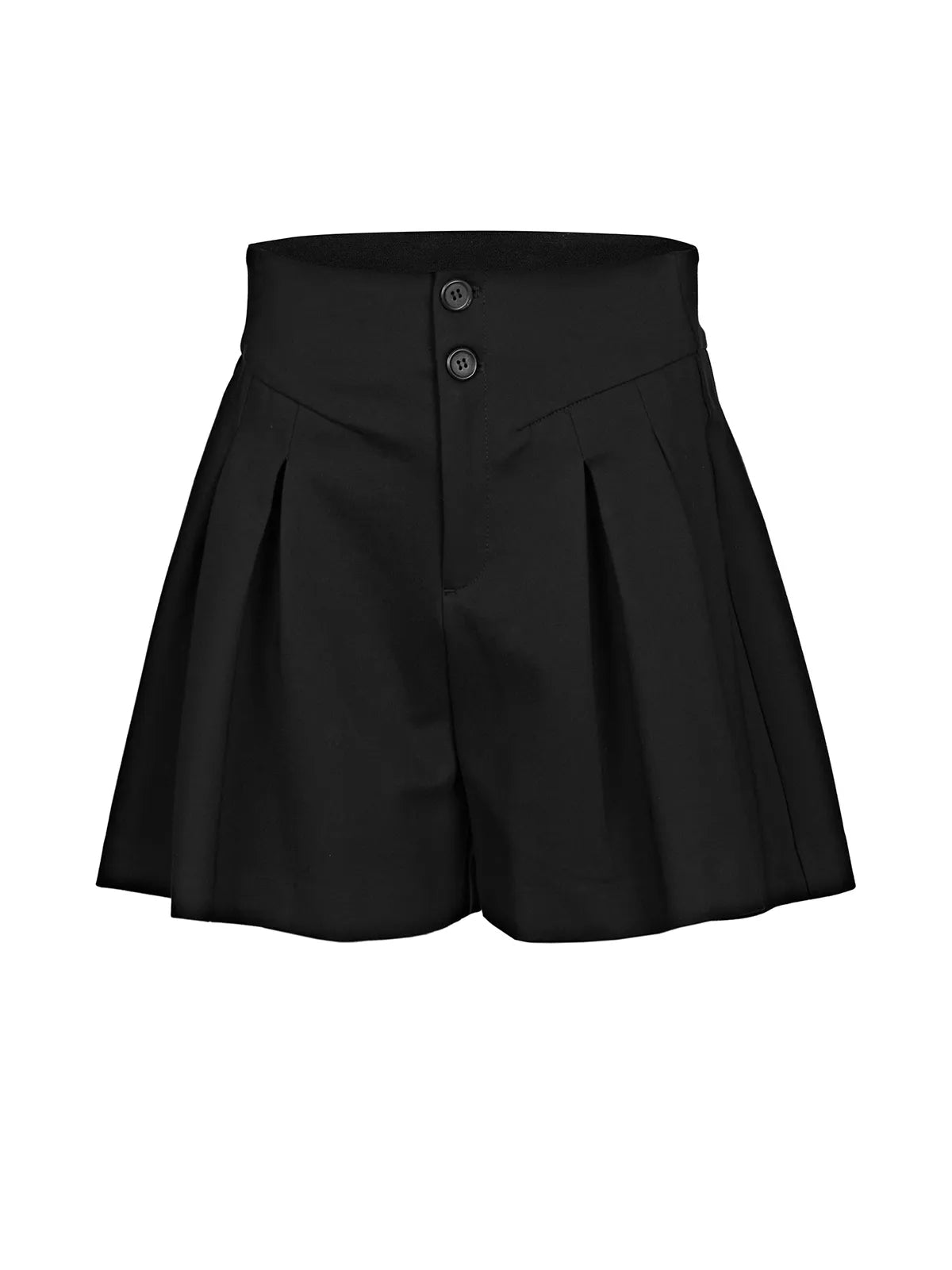 High Waist Pleated Black A-Line Shorts