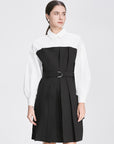 Trench Style Shirt Collar Pleated Dress